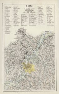 Mapa: Rzym wraz z okolicami, według Survey of Baron Moltke, w 1845 i 1846, narysowana przez Augustusa Petermanna (kolor lito) autorstwa English School