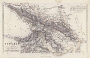 Mapa: Kaukaz, według profesora doktora Karla Kocha, z dodatkami z innych źródeł, autorstwa Augustusa Petermanna (litografia kolorowa) autorstwa English School