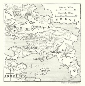 Mapa obejmująca Attykę z Salaminą i Eginą, Boeotię, Megaris oraz część Koryntii i Argolis (litografia) autorstwa English School