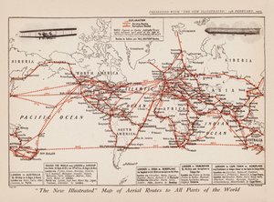 Mapa tras lotniczych do wszystkich części świata (kolorowa litografia) autorstwa English School