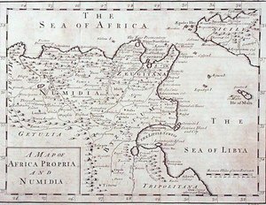 Mapa Afryki Propria i Numidia (współczesna Tunezja i Algieria) koniec XVIII wieku (rycina) autorstwa English School