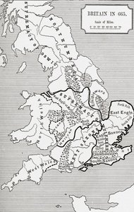 Britanijos žemėlapis 665 m., iš Nortumbrijos Karalystės 588 iki 685 J. R. Greeno knygoje „Trumpa anglų tautos istorija“, išleista 1893 m.
