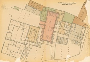 Mapa Guildhall, Londynu i okolic około 1750