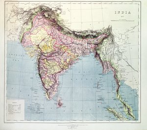 Mapa Indii, opublikowana pod kierownictwem pułkownika H.R. Thuilliera, RE, Surveyor General of India, 1877