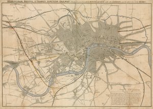 Mapa Londynu przedstawiająca linię kolejową Birmingham, Bristol, Thames Junction, 1839