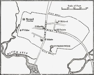 Mapa Oxfordu, Anglia, XII-XIII wiek, z "Krótkiej historii narodu angielskiego" J.R. Green, opublikowanej w 1893 r. autorstwa English School
