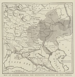 Mapa Rosji pokazująca dzielnice dotknięte głodem autorstwa English School