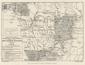 Mapa posiadłości brytyjskich i niemieckich w Afryce (grawerowanie) autorstwa English School