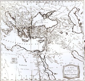Romos imperijos rytinės dalies žemėlapis iš „Romos imperijos nuosmukio ir žlugimo istorijos“, 6 tomas, Edvardas Gibbonas, 1808 m.