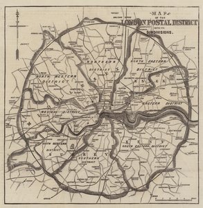 Mapa londyńskich okręgów pocztowych (grawerunek) autorstwa English School