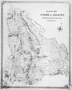 Mapa parafii Hackney, ankietowana przez Johna Rocque (ok. 1709-1762) 1745
