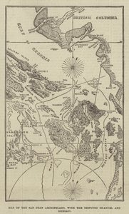 Mapa archipelagu San Juan z kanałem spornym i granicą (grawerowanie) autorstwa English School
