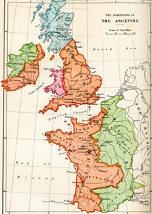 Mapa dominiów Andegawenów ok. 1170, z „Krótkiej historii ludu angielskiego autorstwa J. R. Greena”, opublikowanej w 1893 r.