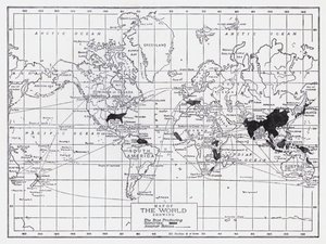 Mapa świata przedstawiająca kraje produkujące ryż (litografia) autorstwa English School