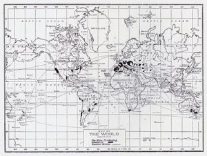 Mapa świata przedstawiająca kraje produkujące wino (lito) autorstwa English School