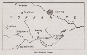 Mapa przedstawiająca Wełniane Miasta Yorkshire (lito) autorstwa English School
