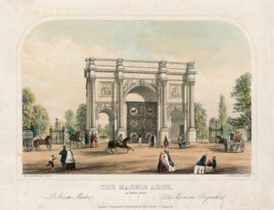 Marble Arch, Oxford Street, Londyn (kolorowy grawerunek) autorstwa English School