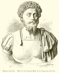 Marek Aureliusz. (Popiersie w stolicy, Sala Cesarzy, nr 38)