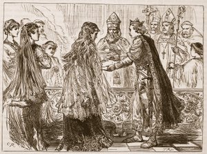 Ślub Henryka I i Matyldy, ilustracja z Cassells Illustrated History of England (zdjęcie w sepii) autorstwa English School