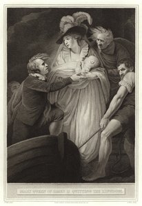 Maria królowa Jakuba II opuszczająca królestwo autorstwa English School