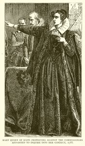 Mary Queen of Scots protestuje przeciwko komisarzom wyznaczonym do zbadania jej postępowania, 1568 autorstwa English School