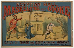 Maskelyne & Cooke w sali egipskiej c.1880 (kolor lito) autorstwa English School