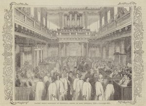 Procesja Obfitych Pieniędzy w kaplicy Whitehall, w Wielki Czwartek 1844 r. autorstwa English School