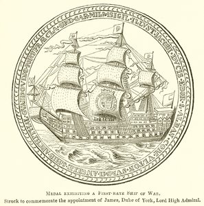 Medal przedstawiający pierwszorzędny okręt wojenny autorstwa English School
