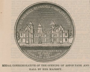 Medal upamiętniający otwarcie Aston Park and Hall przez Jej Wysokość autorstwa English School