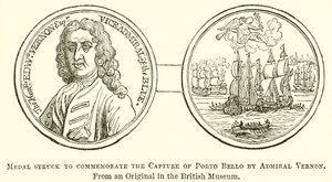 Medal wybity dla upamiętnienia zdobycia Portobello przez admirała Vernona autorstwa English School