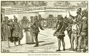 Spotkanie Pizarro i Atahualpa autorstwa English School