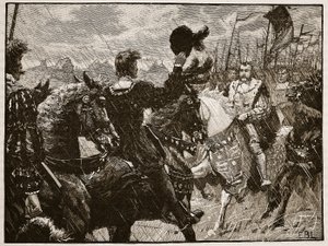 Spotkanie Henryka i cesarza Maksymiliana, ilustracja z Cassells Illustrated History of England (zdjęcie w sepii) autorstwa English School