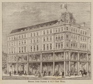 Messrs John Barker and Co, Drapers and General Warehousemen, Outfitters, Domestic Engineers, House Furnishers, and Purveyors, Kensington High Street, W (grawerunek) autorstwa English School