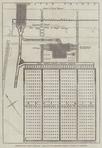 Metropolitalny Główny Drenaż, Plan prac przy ujściu południowym w Crossness (grawerowanie) autorstwa English School