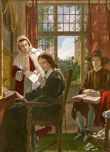 Milton dyktujący "Samsona Agonistę" (kolorowa rycina) autorstwa English School