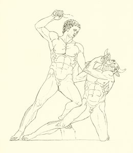 Minotaur zabity przez Tezeusza, przyjaciela Herkulesa autorstwa English School
