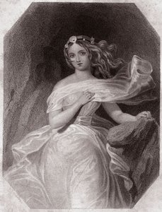 Miranda (Burza - La Tempete) w - „” Galerie des Femmes de Shakespeare, zbiór czterdziestu pięciu poważnych portretów pierwszych artystów Londynu, wzbogacony uwagami krytycznymi i literackimi”” około 1838 r. - z „Galeria kobiet Szekspira, autorstwa English School