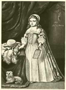 Panna Campion, trzymająca księgę waltorniową (grawerunek) autorstwa English School