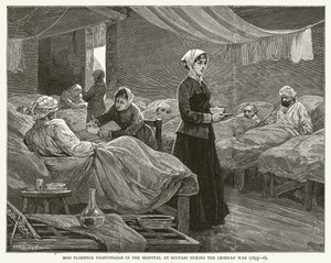 Panna Florence Nightingale w szpitalu w Scutari podczas wojny krymskiej (1855-6) autorstwa English School