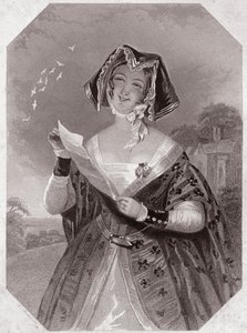 Mistress Ford (The Merry Wives of Windsor) w - „Galeria Kobiet Szekspira, kolekcja czterdziestu pięciu poważnych portretów wczesnych artystów londyńskich, wzbogacona zapisami krytycznymi i literackimi”” około 1838 r. - z „Galeria kobiet Szekspira” , kol autorstwa English School