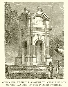 Pomnik w New Plymouth w celu oznaczenia miejsca lądowania Ojców Pielgrzymów autorstwa English School