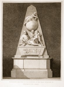 Pomnik wzniesiony ku pamięci Sir Isaaca Newtona w opactwie Westminster, ilustracja z David Humes The History of England, wyd. R. Bowyer, Londyn, 1812 r. autorstwa English School