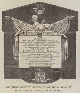 Pomnik niedawno wzniesiony kapitanowi Vaughanowi w kościele Llangoedmore w Cardiganshire (rycina) autorstwa English School