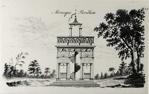 Pawilon Maurów, z „Grotesque Architecture, or Rural Amusement”, autorstwa Williama Wrighte, opublikowany 1767 (rycina) (zdjęcie czarno-białe) autorstwa English School