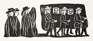 Mother Bunches Funeral, ilustracja z Chapter-books of the Eighteenth Century Johna Ashtona, wyd. 1882 autorstwa English School