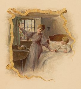 Matka budząca syna o poranku (chromolitho) autorstwa English School