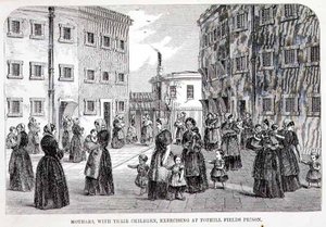 Matki z dziećmi ćwiczącymi w więzieniu Tothill Fields, z „The Criminal Prisons of London and Scenes of Prison Life” Henry