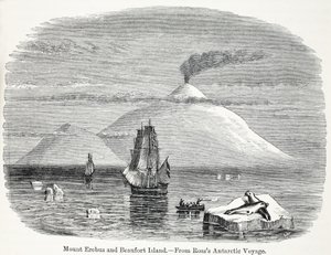 Góra Erebus i wyspa Beaufort z Rosss Antarctic Voyage autorstwa English School