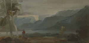 Krajobraz górski z postaciami i bydłem, wcześniej przypisywany J.M.W. Turner (1775-1851), a także przypisywany Peterowi de Wint (1784-1849), 1806-07 (olej na papierze) autorstwa English School