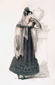 Suknia żałobna, talerz z modą z Ackermanns Repository of Arts autorstwa English School